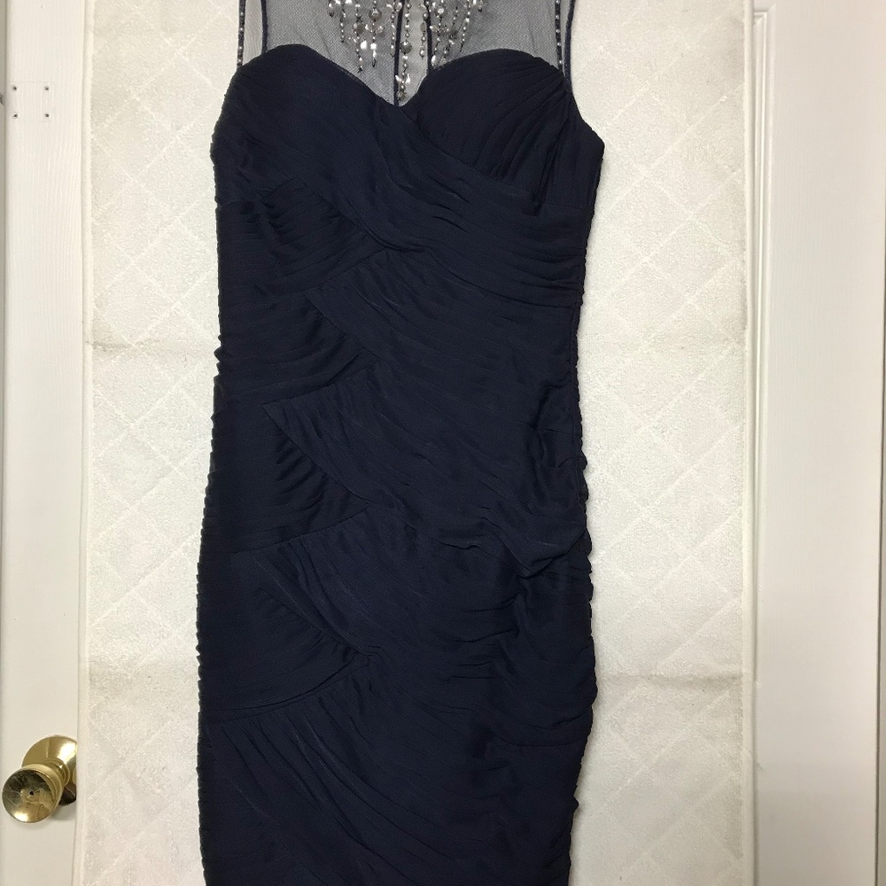 ADRIANNA PAPELL  Beads Mesh Dress Size 2P/ Navy